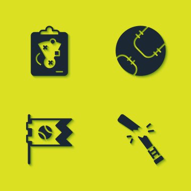 Planlama stratejisi, kırık beyzbol sopası, bayrak ve beysbol ikonu. Vektör