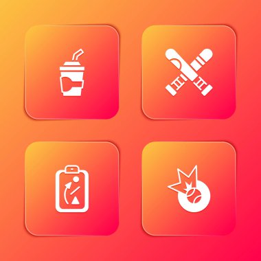 Kağıt bardağı suyla, çapraz beyzbol sopası, planlama stratejisi ve beysbol ikonu. Vektör