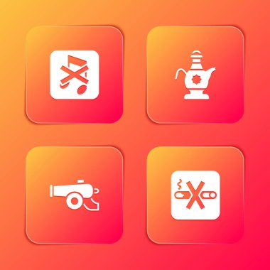 Hoparlörü sessize al, İslami çaydanlığı, Ramazan topunu ve sigara içilmeyen ikonu. Vektör