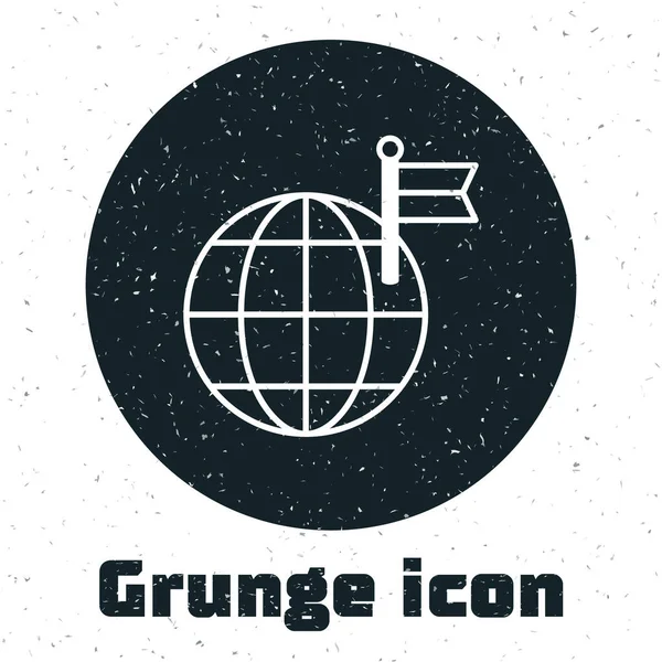 Grunge Planet Avec Icône Drapeau Isolé Sur Fond Blanc Victoire — Image vectorielle