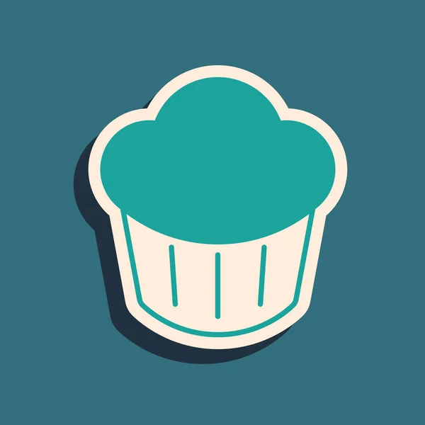 Green Cupcake Icon Isolated Green Background Long Shadow Style Vector — Stock Vector