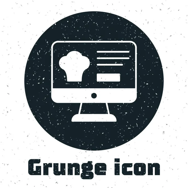 Grunge Online Bestellung Und Fast Food Lieferung Symbol Isoliert Auf — Stockvektor