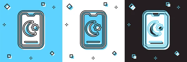 Set Star Croissant Symbole Icône Islam Isolé Sur Fond Bleu — Image vectorielle