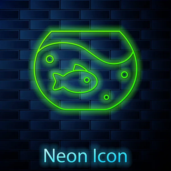 Linea Neon Luminosa Acquario Con Icona Pesce Isolata Sfondo Murale — Vettoriale Stock