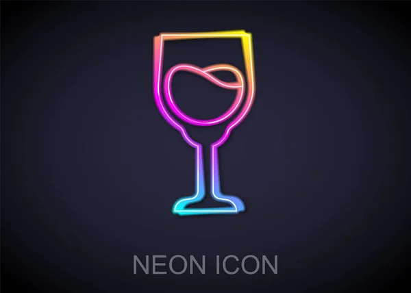 Ligne Lumineuse Néon Icône Verre Vin Isolé Sur Fond Noir — Image vectorielle