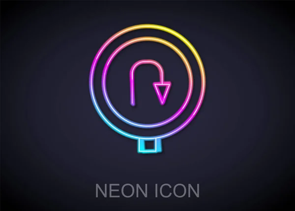 Žhnoucí Neonová Čára Otočte Zpět Silniční Ikonu Izolované Černém Pozadí — Stockový vektor
