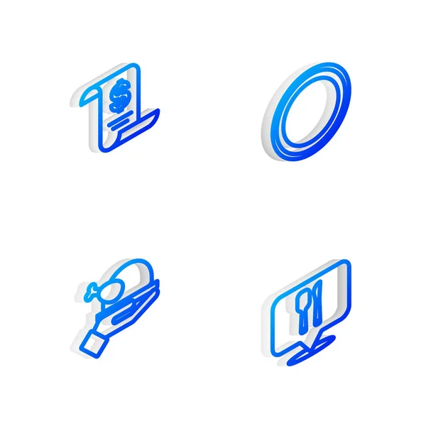 Sett Isometrisk Linjeplate Papirsjekk Eller Økonomisk Sjekk Ristet Kalkunkylling Kafe – stockvektor