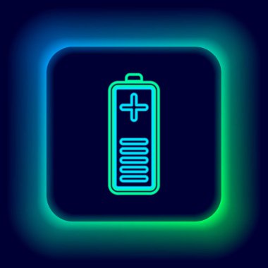 Parlayan neon hattı Batarya şarj seviyesi göstergesi simgesi siyah arkaplanda izole edildi. Renkli taslak konsepti. Vektör