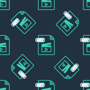 MOV dosya belgesi satırı. Mov düğmesi simgesini siyah arkaplanda izole edilmiş şekilde indirin. MOV dosya sembolü. Ses ve video koleksiyonu. Vektör