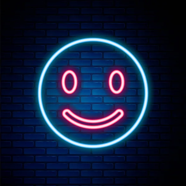 Linea Neon Incandescente Icona Del Volto Sorriso Isolato Sfondo Muro — Vettoriale Stock