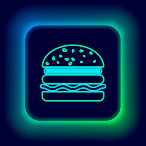 Glowing Neon Line Ikon Burger Terisolasi Pada Latar Belakang Hitam - Stok Vektor