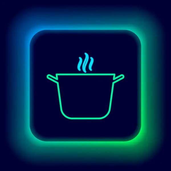 Glowing Neon Line Cooking Pot Icon Isolated Black Background Boil — Stock Vector