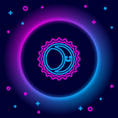 Parlayan neon hattı güneş tutulması simgesi siyah arkaplanda izole edildi. Tam sonar tutulması. Renkli taslak konsepti. Vektör