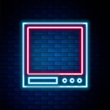 Parlayan neon hattı elektronik ölçekli simge tuğla duvar arka planında izole edildi. Ağırlık ölçüm aletleri. Renkli taslak konsepti. Vektör