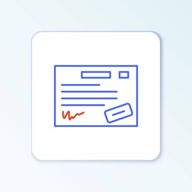 Beyaz arkaplanda satır garanti sertifikası şablonu simgesi izole edildi. Renkli taslak konsepti. Vektör