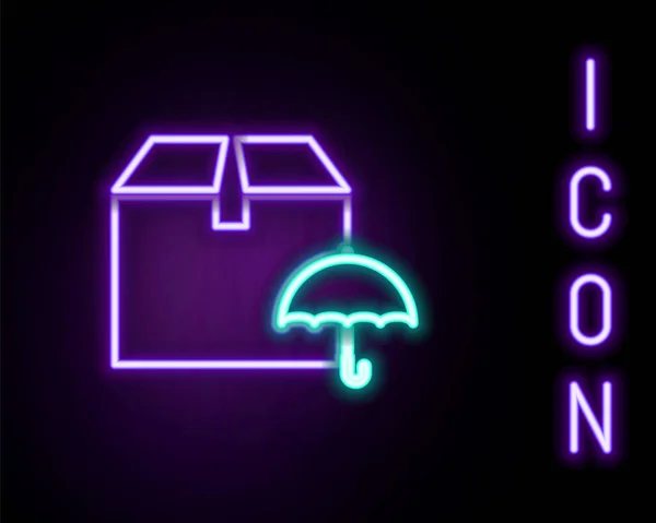 Glödande Neon Line Leverans Paket Med Paraply Symbol Ikon Isolerad — Stock vektor