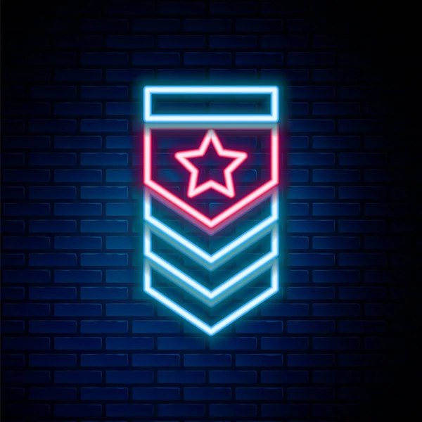 Glowing Neon Line Chevron Icon Isolated Brick Wall Background Military — Stock Vector