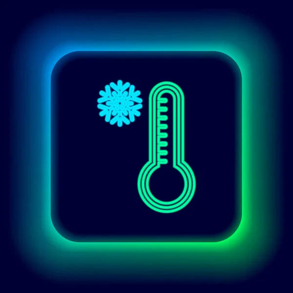 Línea Neón Brillante Termómetro Meteorología Que Mide Calor Icono Frío — Vector de stock