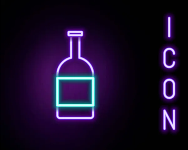 Gloeiende Neon Lijn Bier Fles Pictogram Geïsoleerd Zwarte Achtergrond Kleurrijk — Stockvector