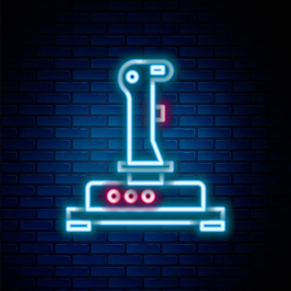 Linea Neon Luminosa Joystick Icona Macchina Arcade Isolato Sfondo Muro — Vettoriale Stock