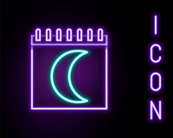 Leuchtende Leuchtlinien Mondphasen Kalendersymbol Isoliert Auf Schwarzem Hintergrund Buntes Rahmenkonzept — Stockvektor