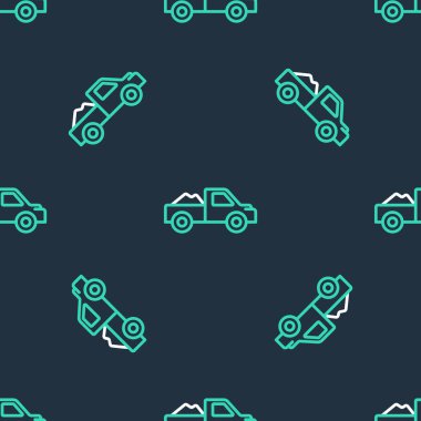 Çizgi kamyonet simgesi siyah arka planda izole edilmiş. Vektör