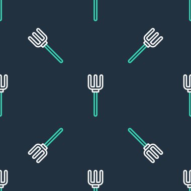 Line Garden yabası simgesi siyah arka planda izole edilmiş. Bahçe çatalı işareti. Bahçecilik, tarım, çiftçilik aleti. Vektör