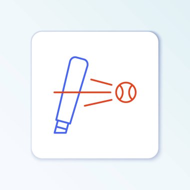 Beyzbol sopası ve beyaz arka planda top ikonu var. Renkli taslak konsepti. Vektör