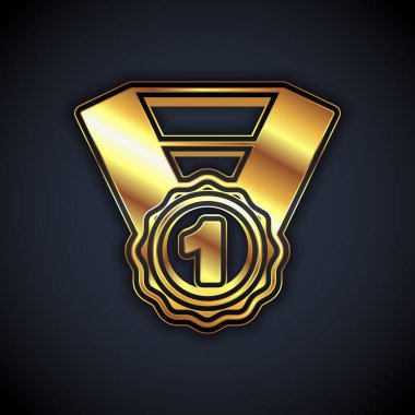 Altın Köpek ödülü simgesi siyah arkaplanda izole edilmiş. Köpek ayak izli madalya, evcil hayvan sergisinin kazanan konsepti. Vektör