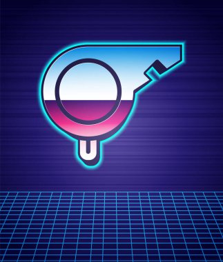 Retro stili Whistle simgesi gelecekten izole edilmiş manzara arka planı. Hakem sembolü. Spor ve spor burcu. 80 'lerin moda partisi. Vektör