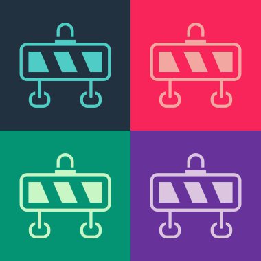 Pop Art Road bariyeri simgesi renk arkaplanında izole edildi. İnşaat sürecinde olan yasak bölgenin sembolü. Onarım işe yarıyor. Vektör