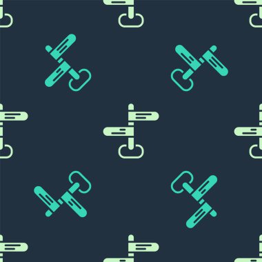 Yeşil ve bej yol trafik levhası. İşaret direği simgesi mavi arkaplanda izole edilmiş kusursuz desen. İşaretçi sembolü. İzole sokak bilgi levhası. Yön tabelası. Vektör