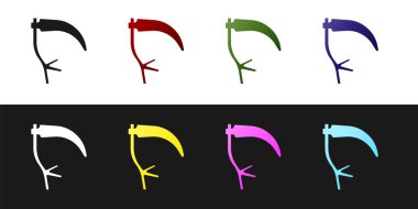 Scythe simgesini siyah ve beyaz arkaplanda izole et. Mutlu Cadılar Bayramı Partisi. Vektör