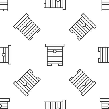 Arı ikonu için gri çizgi kovanı beyaz arka planda izole edilmiş pürüzsüz desen. Arı kovanı sembolü. Apiary ve arı yetiştiriciliği. Tatlı doğal yemek. Vektör