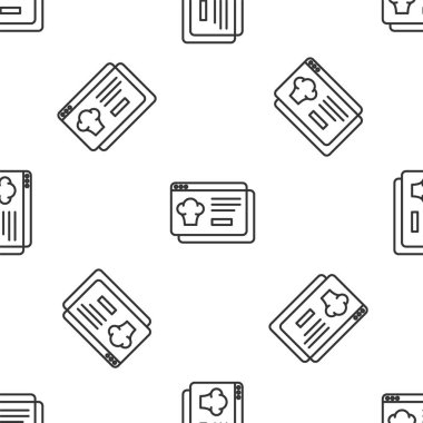 Grey Line Online sipariş veriyor ve fast food dağıtım ikonu beyaz arka planda izole edilmiş kusursuz desen. Vektör