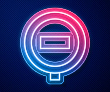 Parlayan neon hattı dur işareti simgesi mavi arkaplanda izole edildi. Trafik yönetmeliklerine göre dur işareti. Vektör