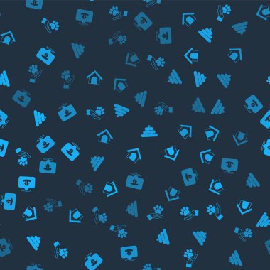 Set Hands with animals footprint, Dog house, Shit and Cat nose on seamless pattern. Vector