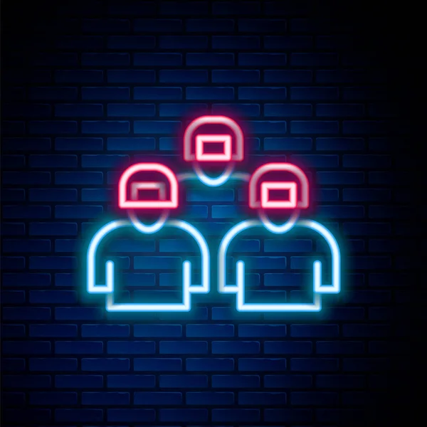 Glowing Neon Line Team Baseball Players Icon Isolated Brick Wall — Stock Vector