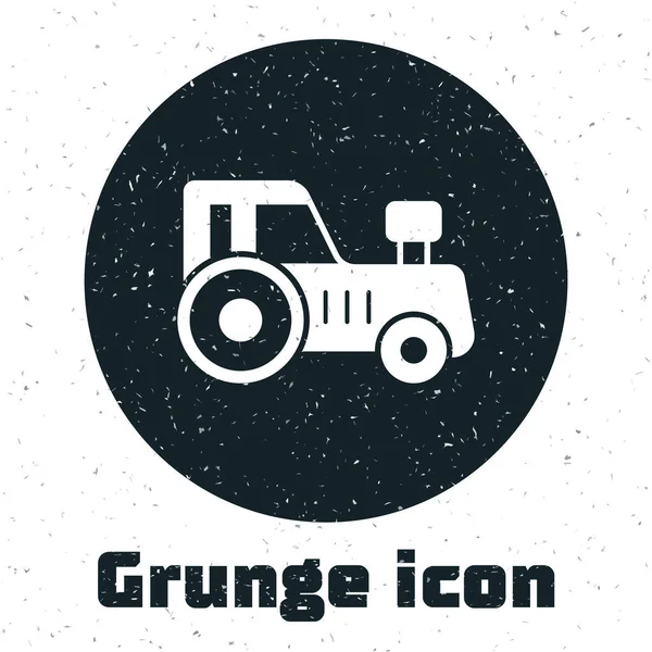 Icône Grunge Tractor Isolée Sur Fond Blanc Dessin Vintage Monochrome — Image vectorielle