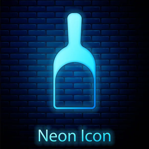 Glödande Neon Dustpan Ikon Isolerad Tegel Vägg Bakgrund Rengöring Skopor — Stock vektor