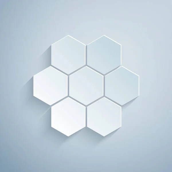 Papírvágás Honeycomb Ikon Elszigetelt Szürke Háttér Mézsejt Szimbólum Édes Természetes — Stock Vector