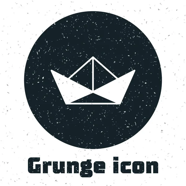 Grunge Folded Paper Boat Icon 배경에서 오리가 페이퍼 모노크롬 빈티지그리기 — 스톡 벡터