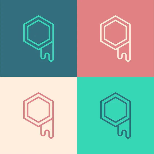 Pop Art Line Honeycomb Icon Isolated Color Background Honey Cells — Stock Vector