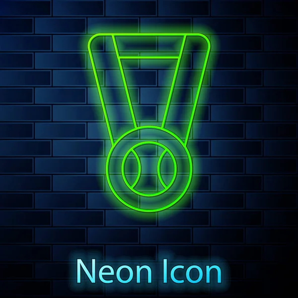 Medaglia Linea Neon Incandescente Con Icona Palla Baseball Isolato Sfondo — Vettoriale Stock