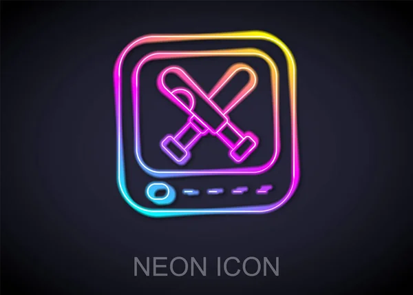 Glödande Neon Line Övervaka Med Baseball Boll Och Bat Skärmen — Stock vektor