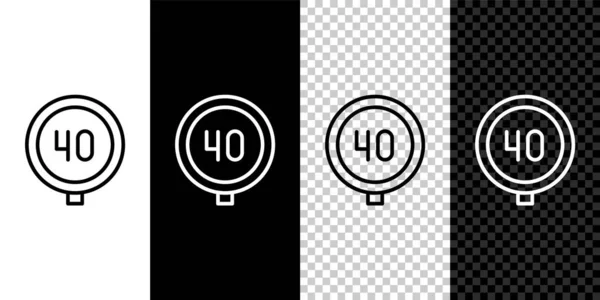 Linie Tempolimit Verkehrszeichen Icon Isoliert Auf Schwarz Weißem Transparentem Hintergrund — Stockvektor