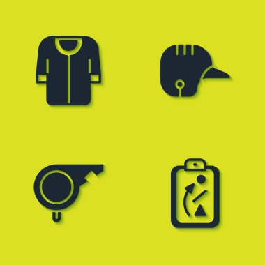 Beyzbol tişörtü, planlama stratejisi, ıslık ve kask ikonu hazırla. Vektör