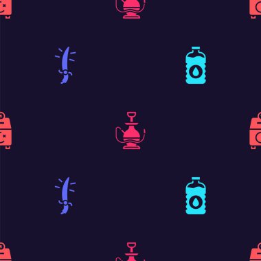 Bir şişe su, Arap kılıcı, nargile ve bağışta bulun ya da sadakalarınızı kusursuz bir şekilde ödeyin. Vektör