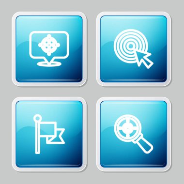 Hedef al, ok, bayrak ve büyüteç simgesiyle. Vektör