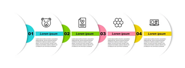 Définir Ligne Tête Ours Nid Abeille Service Ligne Modèle Infographie — Image vectorielle